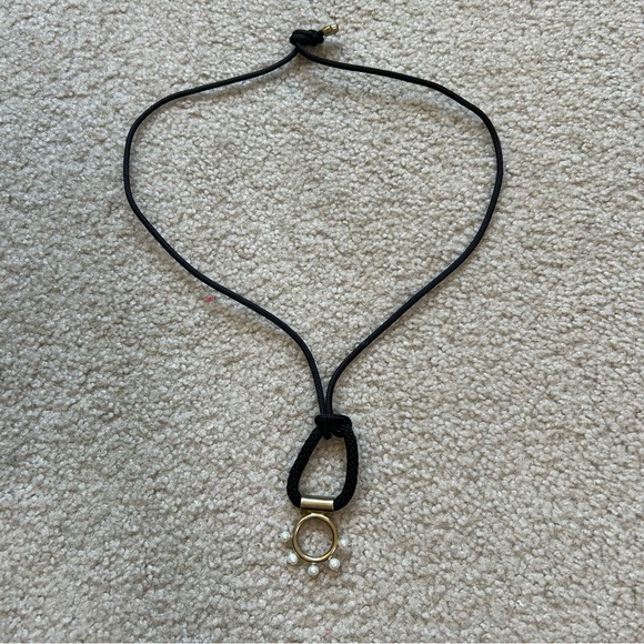Black Rope Necklace with Gold & Pearl Pendant - Picture 5 of 7